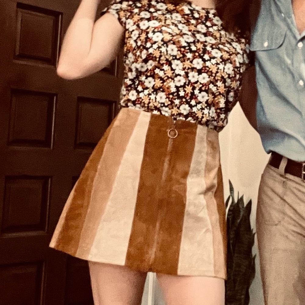 White Crow Vertical Patchwork Brown Suede Skirt, … - image 1